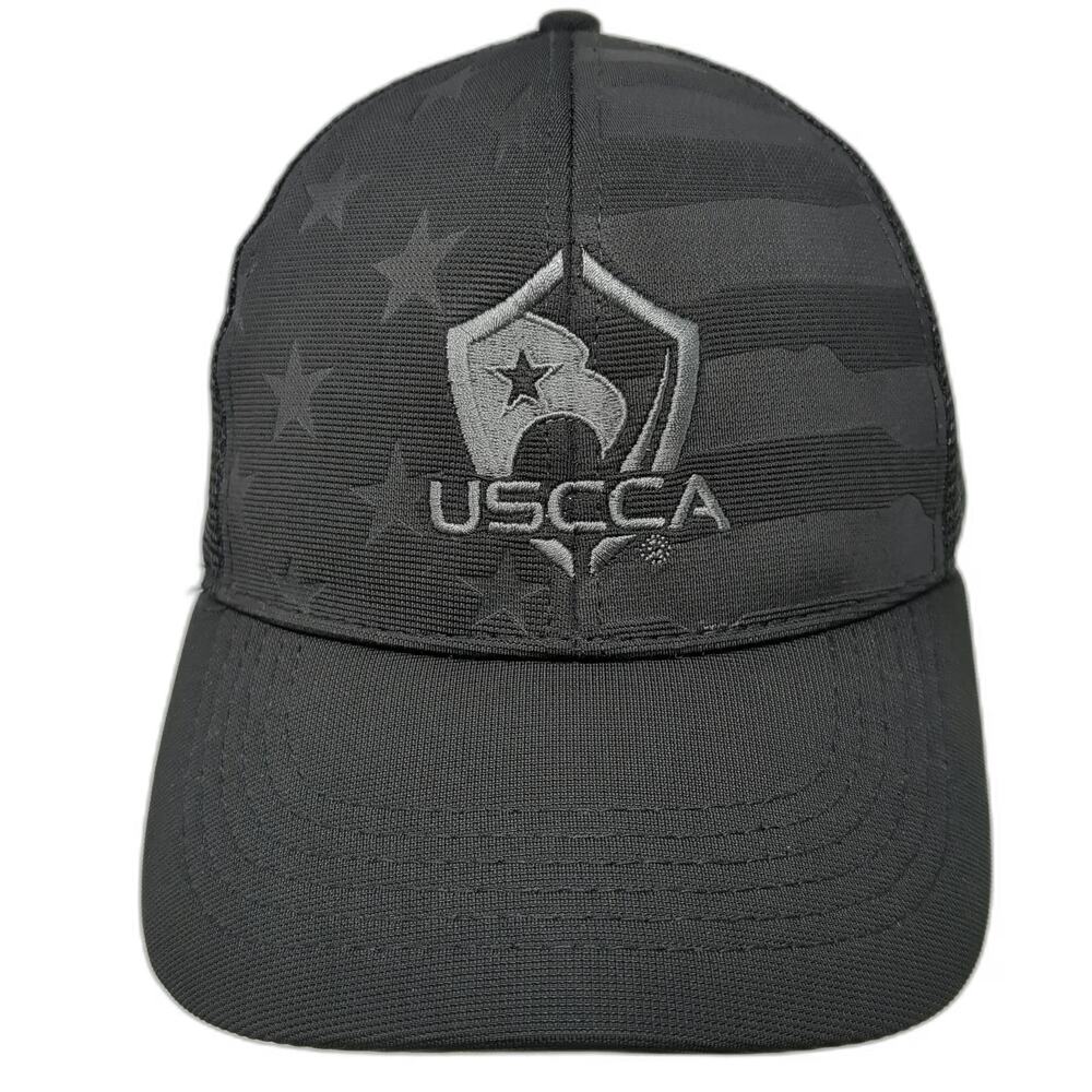 USCCA Trucker Hat Black One Size Tonal American Flag Shield Mesh Back Snapback
